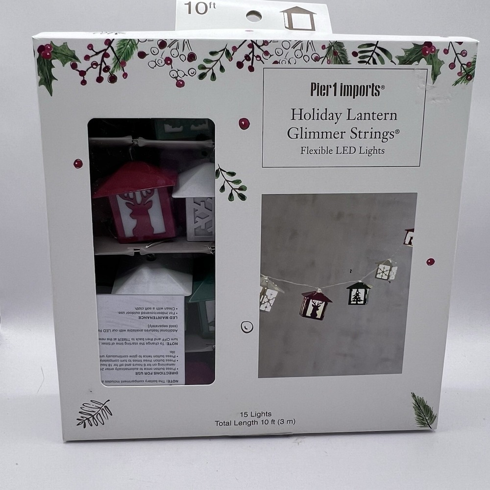 Pier 1 Imports Christmas 10' LED Holiday Lantern Glimmer String 15 Lights Timer